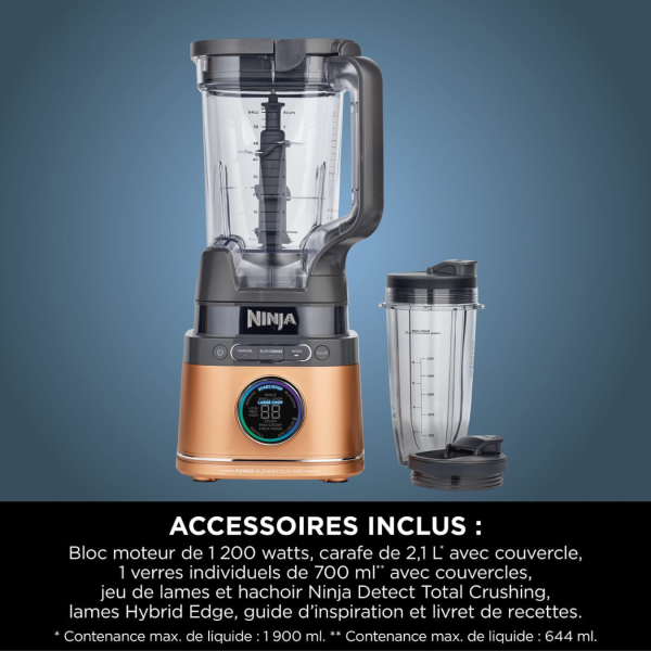 Blender intelligent Ninja Detect Pro 1200 W, cuve de 2 L (capacité maximale de 1900 ml), puissant blender pour smoothies, hachage de légumes