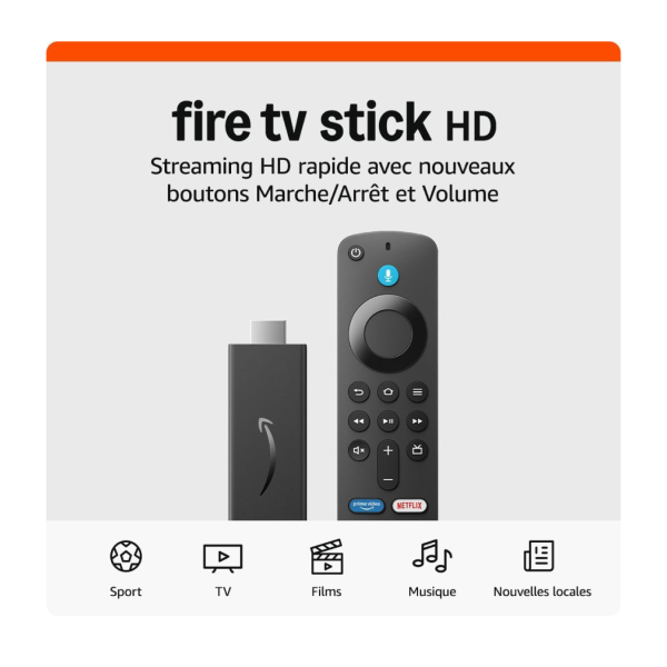 Amazon Fire TV Stick HD (Nouvelle génération) | TV gratuite et en direct, télécommande vocale Alexa,