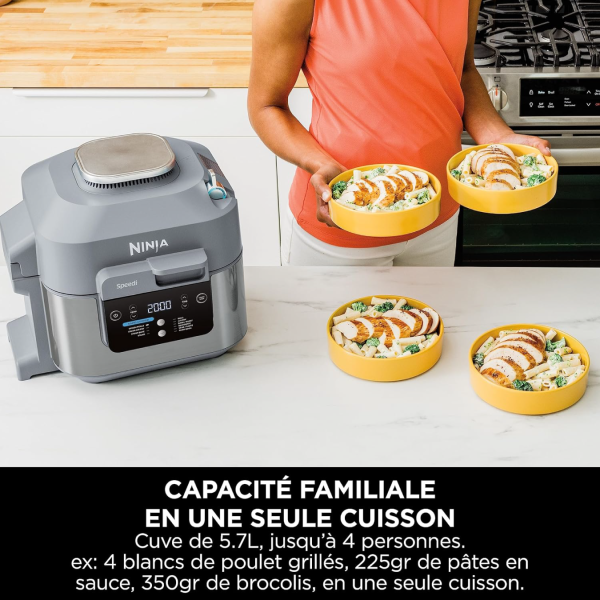 Ninja Speedi 10-en-1 Cuiseur rapide, Air Fryer, Friteuse à air et Multicuiseur, 5.7L, Repas pour 4 en 15 minutes, Vapeur, Gril, Cuire au four, Rôtir, Saisir, Mijoter et plus, Gris Sel de Mer,