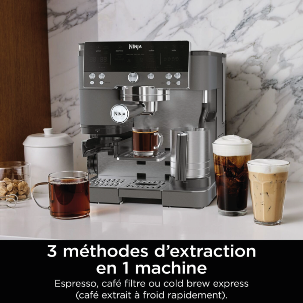 Machine Espresso Ninja Luxe Café Premier Cyber Space avec gourde isotherme bleue