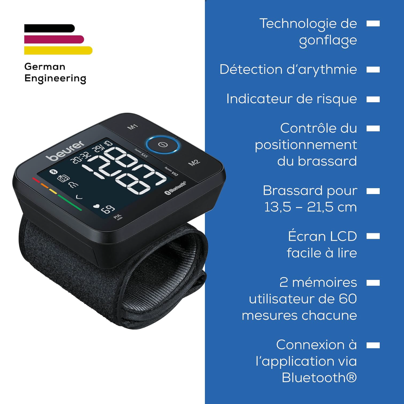 Tensiomètre de poignet Beurer BC 87 avec connexion à une application, écran XL, indicateur de repos, technologie de gonflage, indicateur de risque coloré et détection des arythmies 16 Tensiomètre de poignet Beurer BC 87 avec connexion à une application, écran XL, indicateur de repos, technologie de gonflage, indicateur de risque coloré et détection des arythmies – Image 16