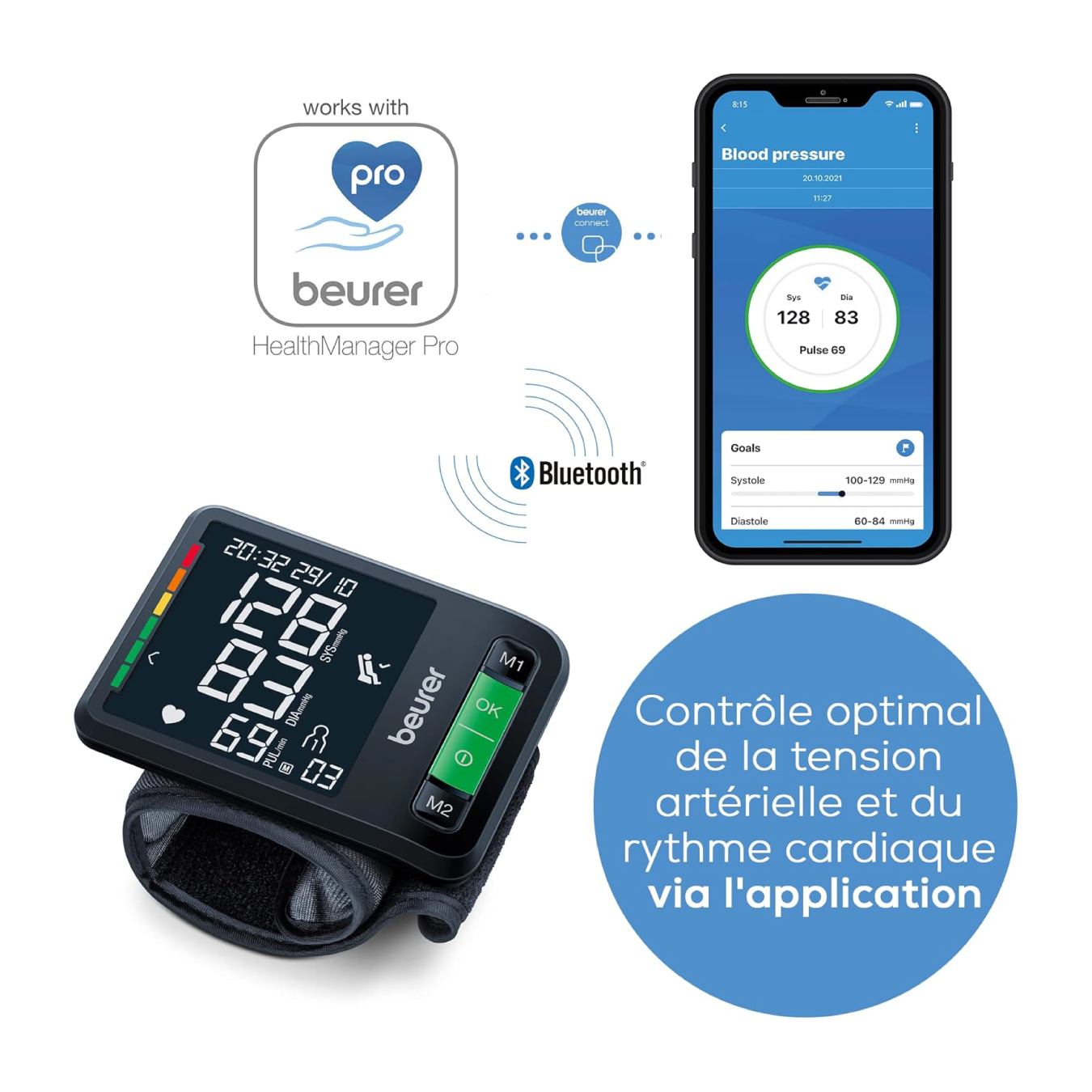 Tensiomètre de poignet Beurer BC 87 avec connexion à une application, écran XL, indicateur de repos, technologie de gonflage, indicateur de risque coloré et détection des arythmies 7 Tensiomètre de poignet Beurer BC 87 avec connexion à une application, écran XL, indicateur de repos, technologie de gonflage, indicateur de risque coloré et détection des arythmies – Image 7