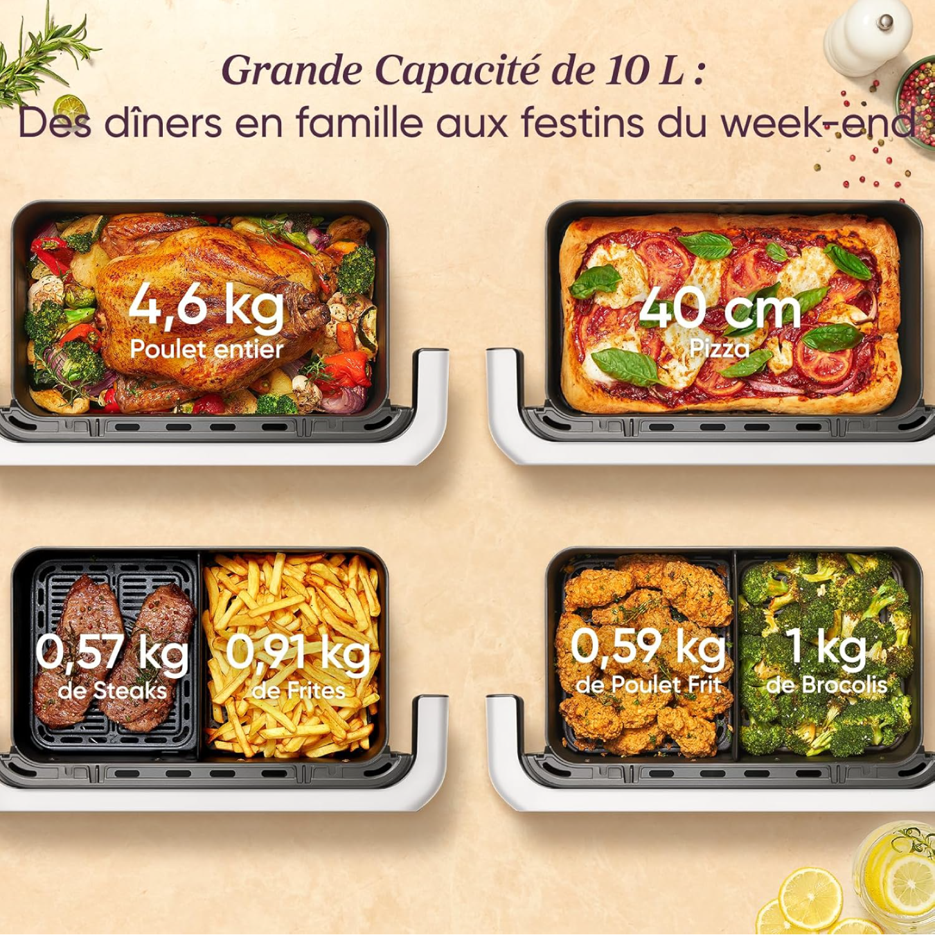 Friteuse à air COSORI Twinfry 10L, friteuse sans huile 5 en 1, double zone de cuisson avec séparateur amovible, double résistance, grande capacité, cuisson optimale, 40 °C à 240 °C, contrôle intelligent via application 11 Friteuse à air COSORI Twinfry 10L, friteuse sans huile 5 en 1, double zone de cuisson avec séparateur amovible, double résistance, grande capacité, cuisson optimale, 40 °C à 240 °C, contrôle intelligent via application – Image 11