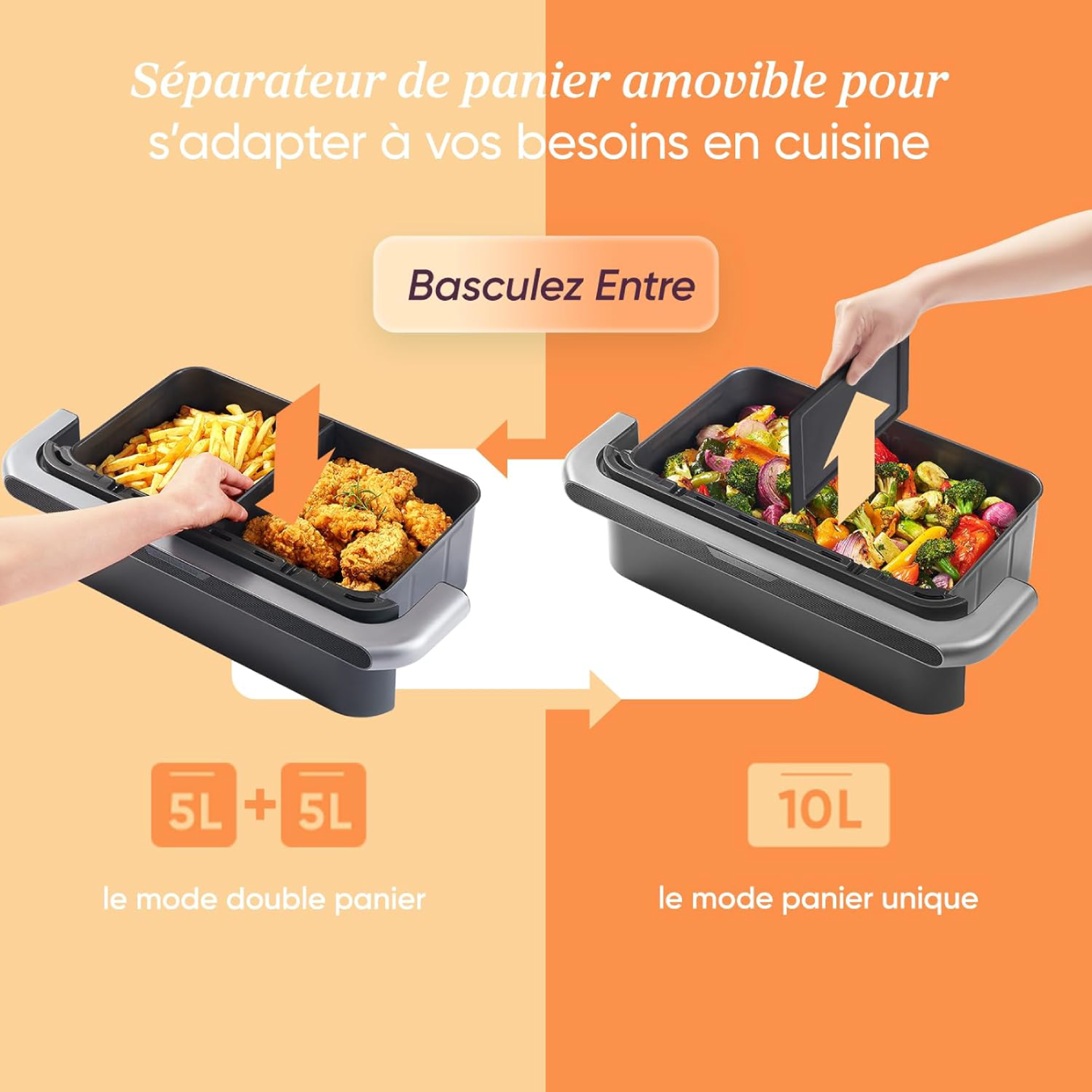 Friteuse à air COSORI Twinfry 10L, friteuse sans huile 5 en 1, double zone de cuisson avec séparateur amovible, double résistance, grande capacité, cuisson optimale, 40 °C à 240 °C, contrôle intelligent via application 6 Friteuse à air COSORI Twinfry 10L, friteuse sans huile 5 en 1, double zone de cuisson avec séparateur amovible, double résistance, grande capacité, cuisson optimale, 40 °C à 240 °C, contrôle intelligent via application – Image 6