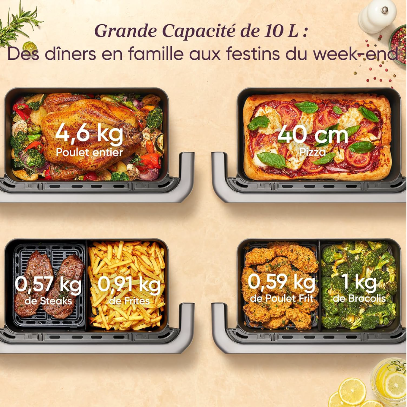 Friteuse à air COSORI Twinfry 10L, friteuse sans huile 5 en 1, double zone de cuisson avec séparateur amovible, double résistance, grande capacité, cuisson optimale, 40 °C à 240 °C, contrôle intelligent via application 10 Friteuse à air COSORI Twinfry 10L, friteuse sans huile 5 en 1, double zone de cuisson avec séparateur amovible, double résistance, grande capacité, cuisson optimale, 40 °C à 240 °C, contrôle intelligent via application – Image 10