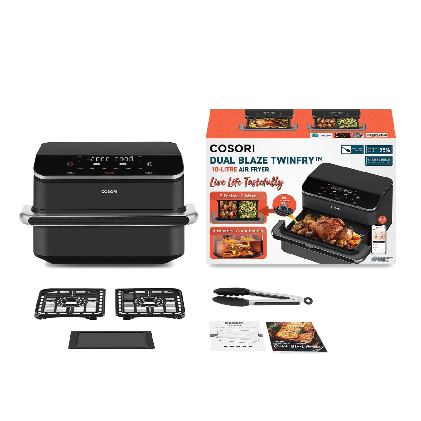 Friteuse à air COSORI Twinfry 10L, friteuse sans huile 5 en 1, double zone de cuisson avec séparateur amovible, double résistance, grande capacité, cuisson optimale, 40 °C à 240 °C, contrôle intelligent via application 16 Friteuse à air COSORI Twinfry 10L, friteuse sans huile 5 en 1, double zone de cuisson avec séparateur amovible, double résistance, grande capacité, cuisson optimale, 40 °C à 240 °C, contrôle intelligent via application – Image 16